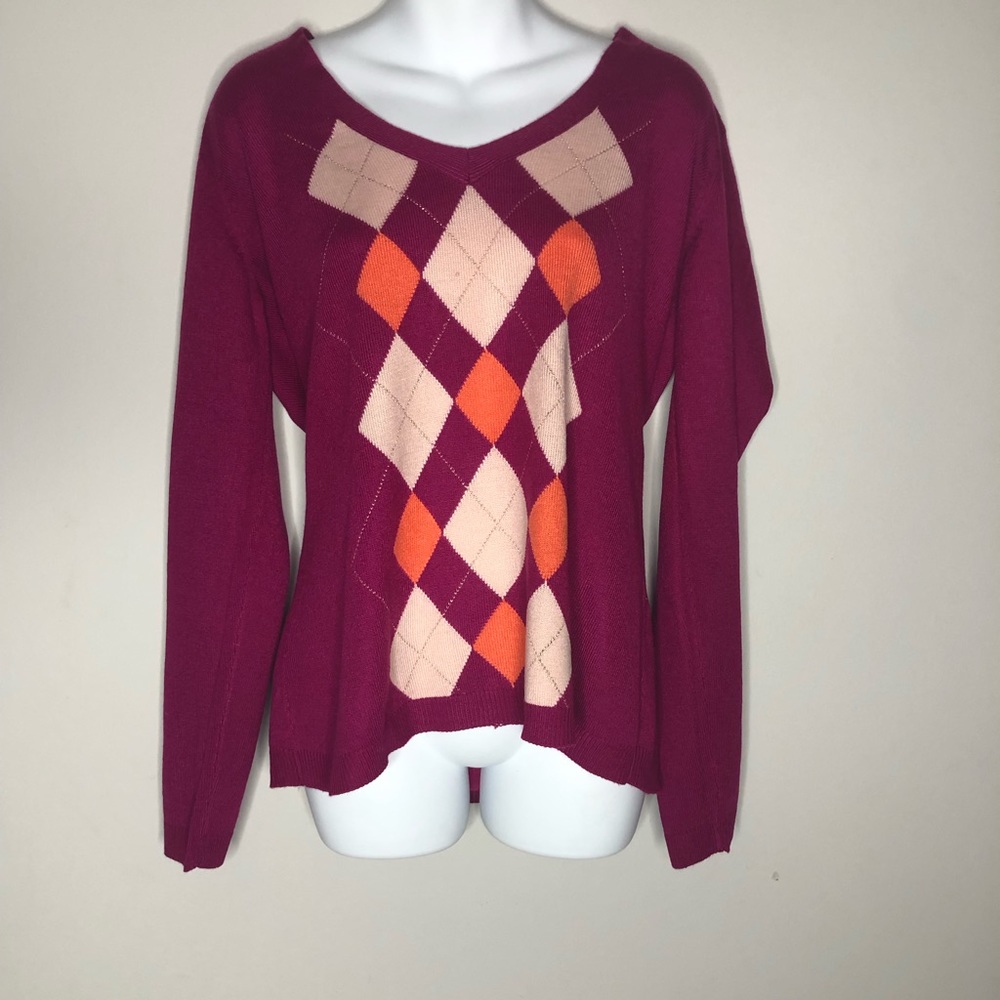New York & Company argyle sweater size large pink